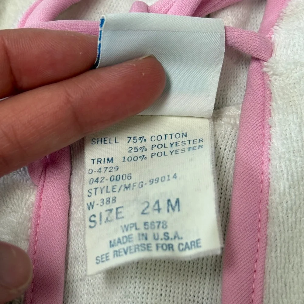 Vintage OshKosh B'gosh Kids White Pink Terry Cloth Hooded Beach Coverup 24M USA